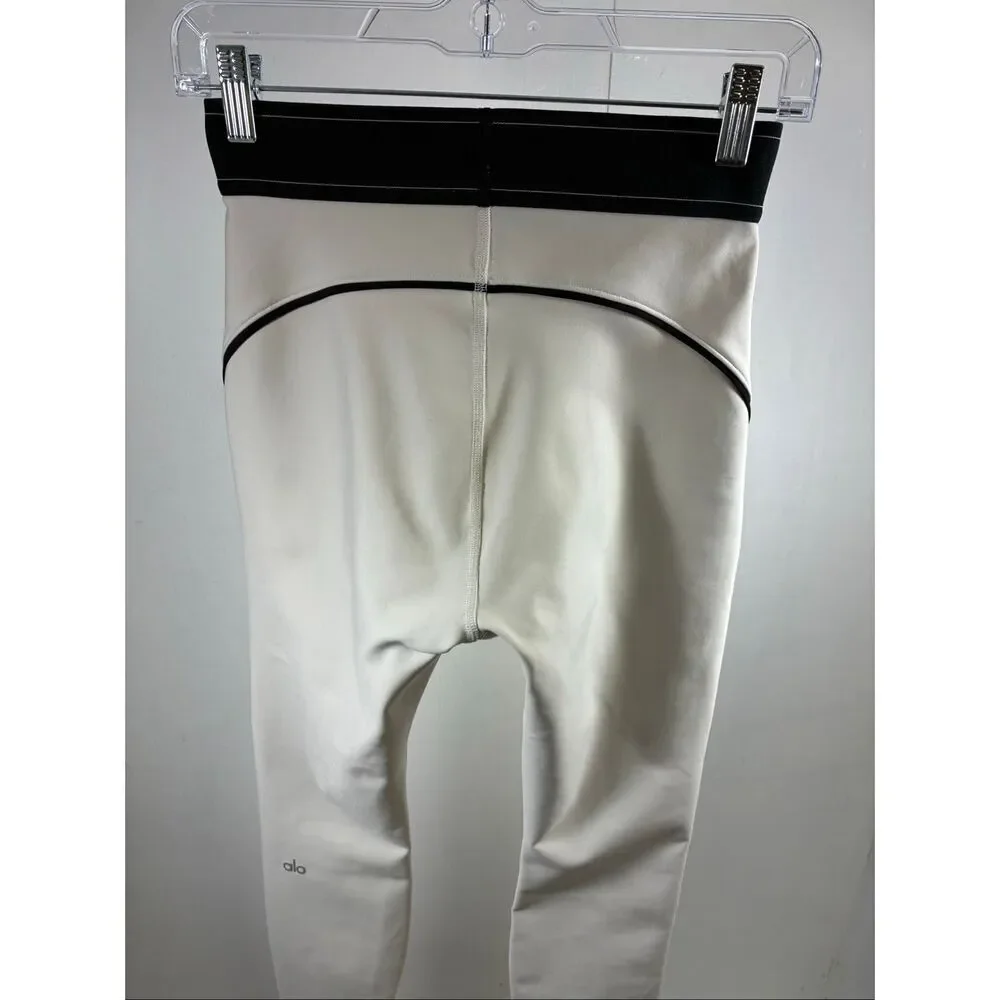 ALO Yoga Airlift High Waist Suit Up Leggings in White with Black Trim Size M